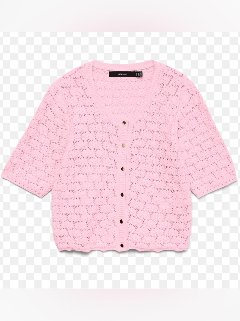 🆕 🩷 VERO MODA 'VMKora' Crochet 2/4 O- Neck Button Pink- a- Boo Cardigan🩷 - Picture 4 of 8